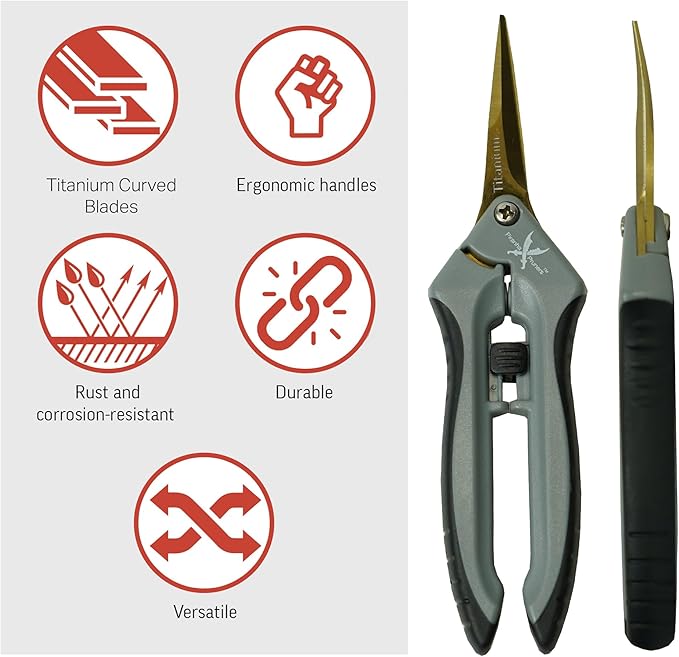 Piranha Pruner Trimming Scissors Garden Shears, Plant Trimmers, Gardening Hand Tools, Curved Titanium Blade