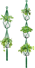 USLAI Macrame Plant Hanger Indoor Outdoor, Up to 4-15 inch Pot, Heavy 20lb Planters, Extra Long Strong Hanging Planter Basket Holder, Boho Home Decor, 49+72 Inch, Green (POTS NOT Included)