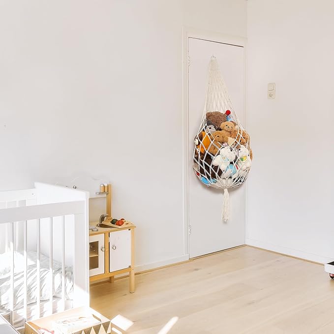 Amdermi Stuffed Animal Storage Organizers Toy Hammock Corner Hanging Net Stuffy Animal Hammock Macrame Toy Display Plush Toy Holder Wall, Kid Bedroom Decor Boho Nursery Playroom Organizer (Cream XL)