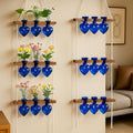 Leinuosen Wall Hanging Plant Propagation Stations Mother Gifts for Her Plant Lovers 3 Tiered 9 Heart Shaped Glass Vases Terrarium with Wooden Stand for Hydroponics Indoor Garden Home Decor(Blue)