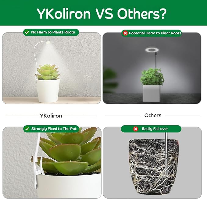 Grow Lights for Indoor Plants, Clip on Full Spectrum Plant Light, Plant Grow Lights Indoor with Adjustable Gooseneck and 10-Level Dimming, 3/9/12H Timer for Office Home (1 Pack)