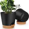 YNNICO 8-Inch Plant Pots, Self-Watering Planters with Drainage Holes & Saucers for Indoor and Outdoor Plants (2-Pack,Black)