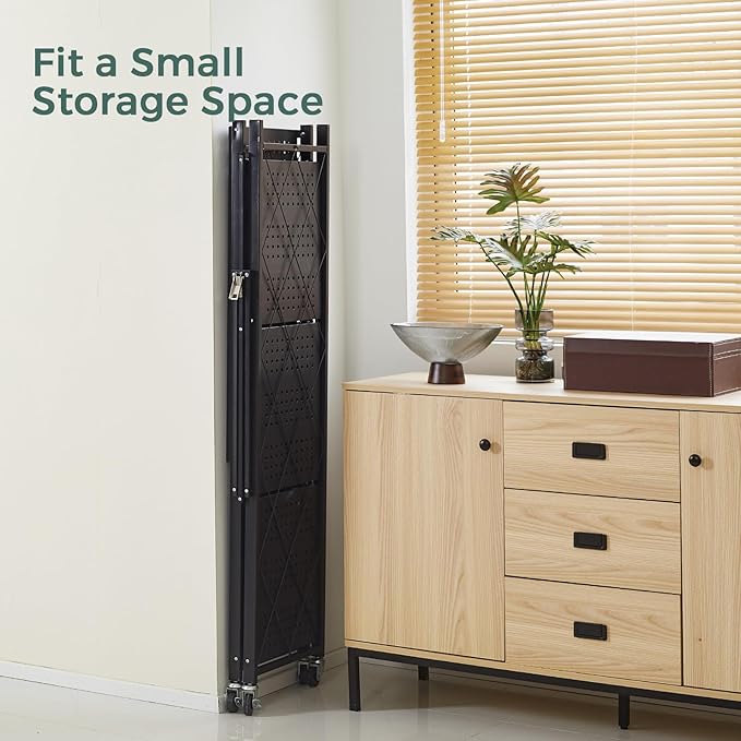 DEANIC 4 Tier Foldable Storage Shelves with Wheels, No Assembly Organizer Rack for Garage Kitchen, Basement, Pantry,Perfect for Craft Shows & Vendor Events(Black)