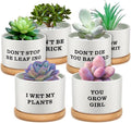 Potchen 6 Pcs Funny Succulent Pots Set Best Teacher Gifts Cute Ceramic Succulent Planters with Bamboo Tray Employee Appreciation Gifts for Women, Nurses, Birthday