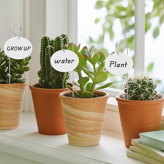 50 Pcs Plant Labels, Acrylic Plant Labels Stainless Steel Stake for Outdoor Garden Waterproof, Plant Tags with Pen for Seed, Potted Plant, Flower