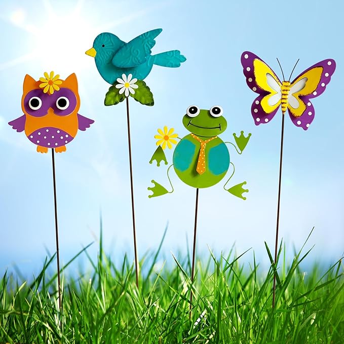 4 Pack Metal Flowers for Outside & Decorative Garden Stakes - Metal Yard Art Outdoor and Garden with Rustproof Design | Spring Lawn Ornaments for Porch, Backyard, Patio | Outdoor Gifts