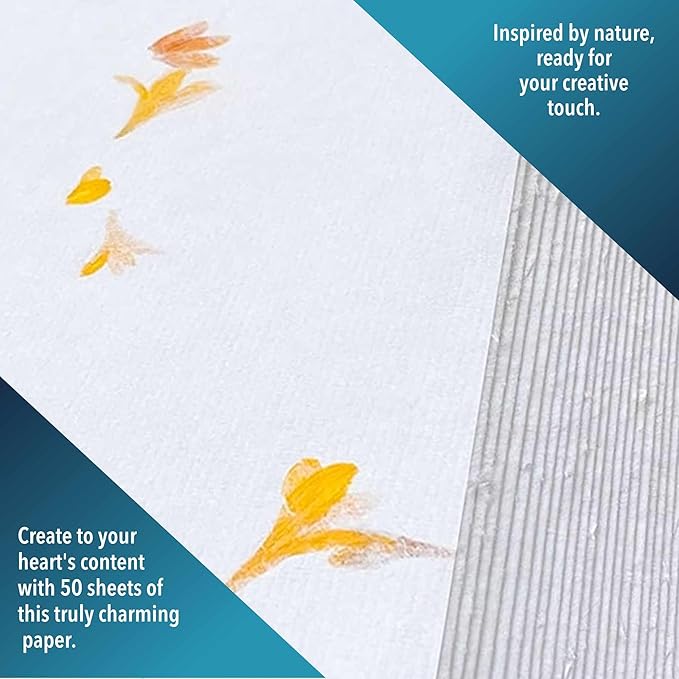 Wanderings Handmade Paper with Real Flower Petal - 4" x6” - Thick 150 GSM - 50 Pack - Ideal for Place Cards, Blank Name Cards for Table Setting, Gift Tags, Invitations, Save the Date, Greeting Cards