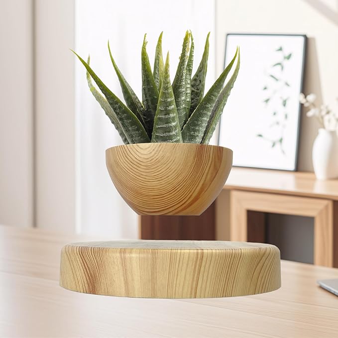 Levitatng Plant Pot, Floating Plant Pot, Small Bonsai Pot for Succulent, Levitating Decoration for Home Office (Medium Brown)