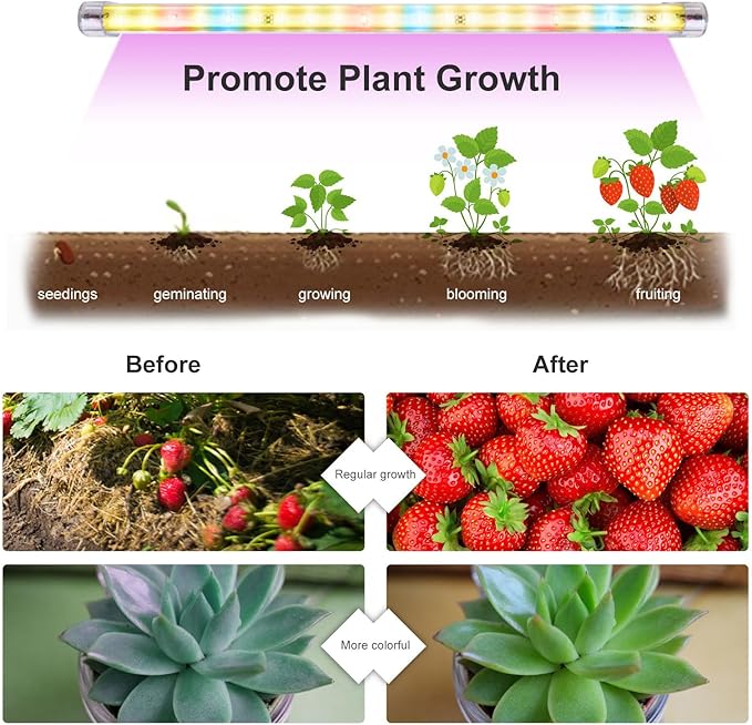 LED Plant Grow Lights Strips for Indoor Plants Full Spectrum with Auto ON & Off Timer, T5 Sunlike Grow Lights Bar Growing Lamps for Greenhouse Shelves Hydroponics Succulent, 4 Dimmable Levels