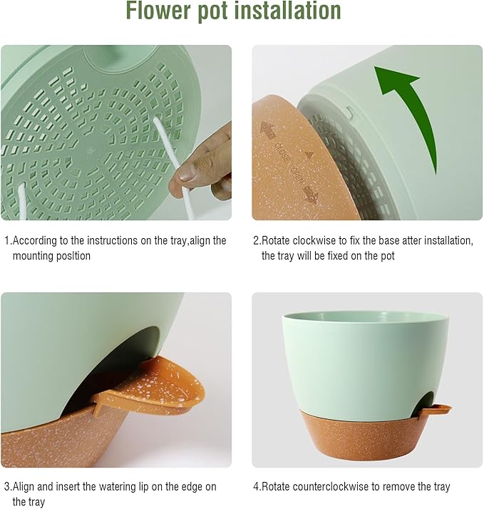 WSMKSZ 12 inch Large Self Watering Pots, Flower Plant Pots with Drainage Holes for Indoor Outdoor Garden Plants, Plastic Planters with Removable Deep Reservoir, Green with Brown
