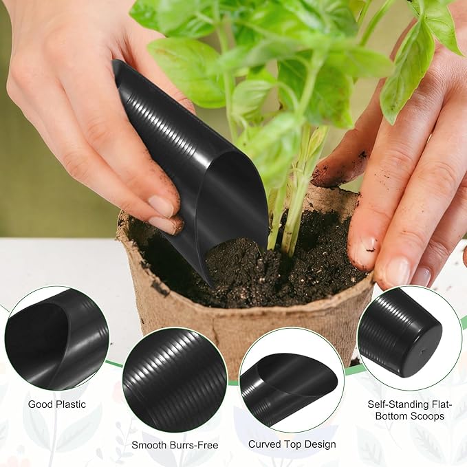 M METERXITY 6-Pack Bonsai Soil Scoops, Plastic Garden Soil Scoops Bucket Shovel Potting Scoopers for Transplanting/Flower/Plant Succulent, Colorful Small Gardening Tools [Green, Pink, Black]