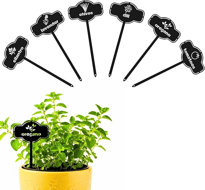 6 Piece Culinary Herbs Set Laser Cut Metal Garden Markers - Reusable Herb Sign, Sturdy and Weatherproof Steel Tags for Potted Plant, Garden and Greenhouse. Durable Label for Herbs & Spices