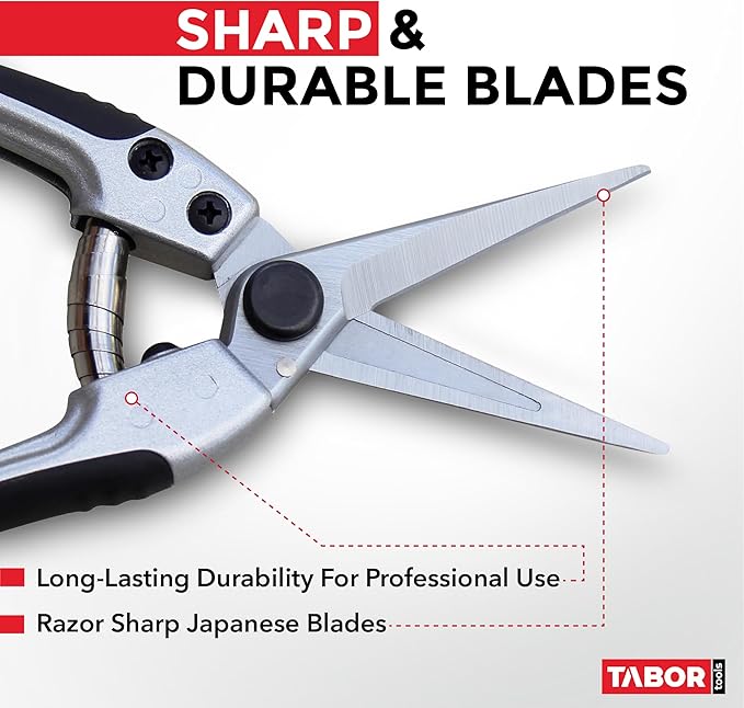 TABOR TOOLS K18A Straight Pruning Shears, Florist Scissors, Multi-Tasking Garden Snips for Arranging Flowers, Trimming Plants and Harvesting Herbs, Fruits or Vegetables (Japanese Style Blades)
