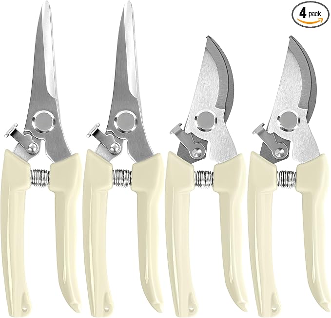 EWPJDK 4 Pack Garden Shears, Stainless Steel Shears Gardening Tools, Scissors, Garden Clippers, Pruning Shears (White)