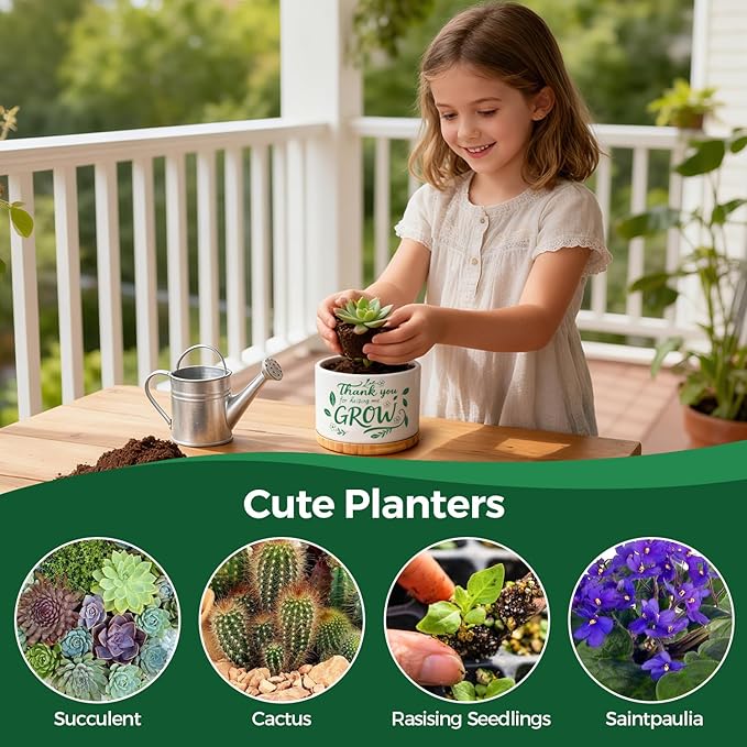 T4U Thank You for Helping Me Grow, 1 Pack Thank You for Helping Me Grow Gift for Teacher, Mini Succulent Pots for Plant Lovers,Thanksgiving Teacher Gift, Small Cactus (3.5 Inch)
