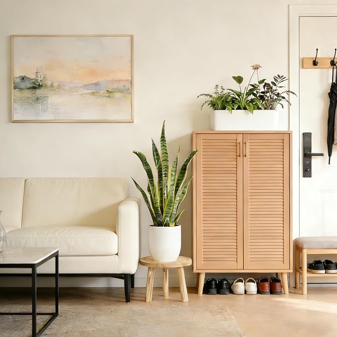 Wood Plant Stands Indoor, 3-Pack Single Plant Stand for 6-12 Inch Pots, Mid-Century Modern Plant Stool, Tall Wooden Plant Stand for Large Plants Perfect Fit for Living Room, Balcony, Office(Light Brown)