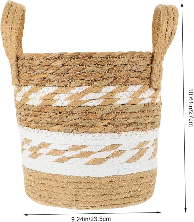 Basket Houseplant Pots Pots for Indoor Plants Indoor Rattan Seagrass Baskets for Storage Wood Seagrass Container Decorate