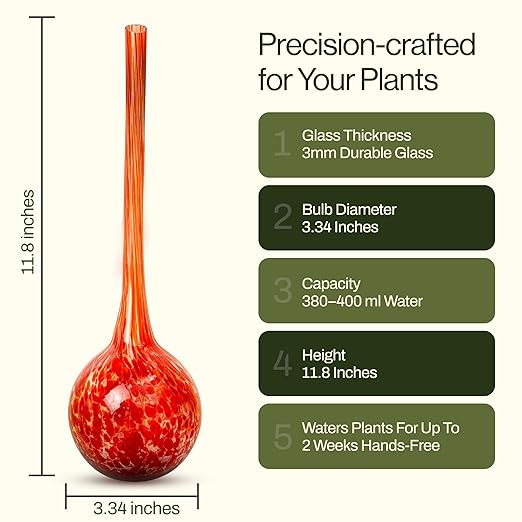Besti Large Self Watering Globes for Plants Hands Free | Durable, Multicolored Glass Craftsmanship | Holds 380-400ml, Waters Plants Up to 2 Weeks