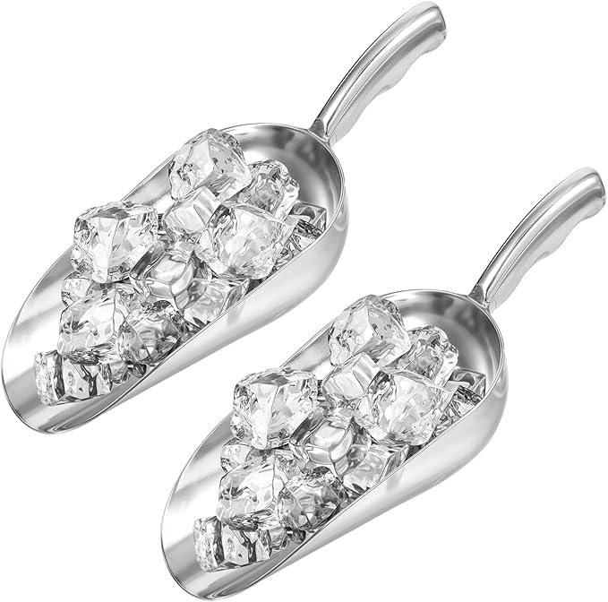 2 PCS Aluminum Ice Scoops, Cast Aluminum Utility Scoops, 12-Ounce, Food-Grade, Good for Home and Commercial Use of Bar, Ice, Flour Utility Scoop, Ice Scoop for Ice Machine, Hand-Wash Recommended