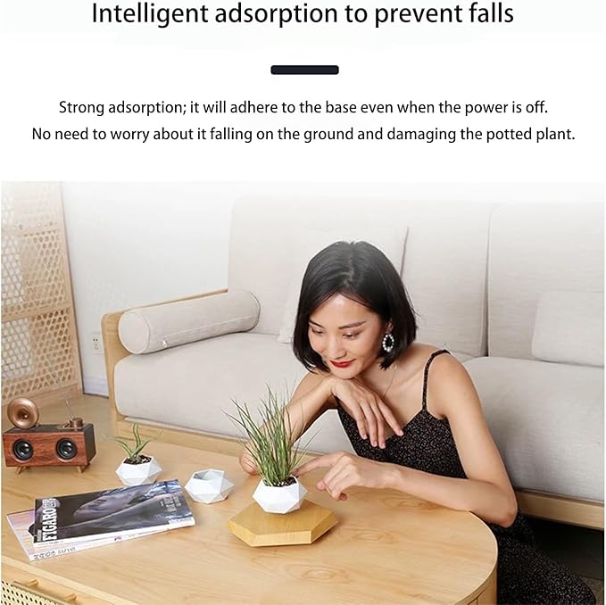 Levitating Plant Pot, Magnetic Levitation Flower Pot,Hexagon Suspension Floating Plant Pot,Automatic 360° Rotation,Magnetic Levitation Suspension Floating Pot(Marble)