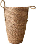 Wnvivi Grass Woven Flower Basket,Rustic Rattan Flower Pot with Plastic Liner,Seagrass Garden Planter Basket,Handwoven Storage Container (L)