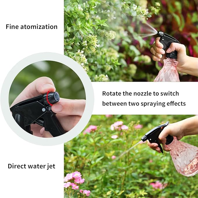 wugongshan 2 Pcs Spray Bottles, 500 ml/17 oz Empty Water Spray Bottles, Plastic Reusable Adjustable Mist Sprayer Squirt Bottles Containers Refillable for Cleaning Solutions, Gardening, Plants (Pink)
