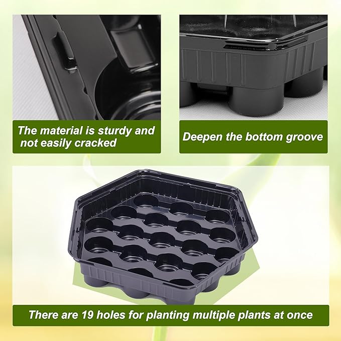 U0U 5 Pack Seed Starter Trays with 100pcs Peat Pellets,95-Cell Seed Starter Kit with Dome,Plant Starter Trays with 100pcs Seed Starter Soil,Reusable Greenhouse Plant Germination Tray (Black)