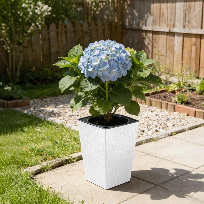 Self Watering Pots for Indoor Plants, 2 Pack Flower Pots Self Watering Planter 10.7" x 6.9" Plastic Pots African Violet Wick and Grow Pots Tall Orchid pots Square Large Plant Pots, White
