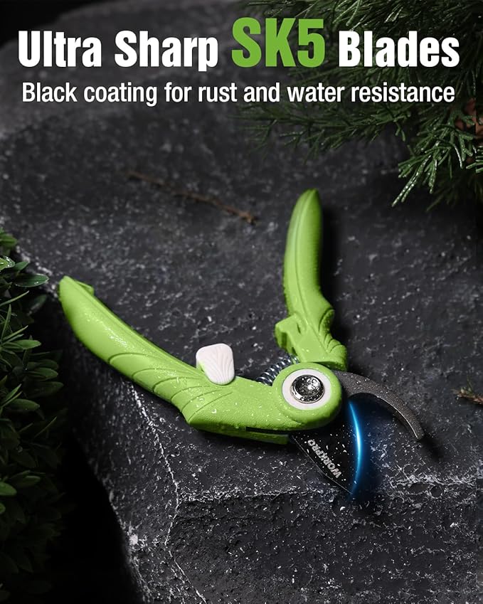WORKPRO 2-Pack 6.9" Garden Pruning Shears, Bypass & Straight Gardening Scissors with SK5 Steel Blade, Handheld Garden Floral Clippers for Rose, Plants, Flowers, Gardening Gifts for Women & Men, Green