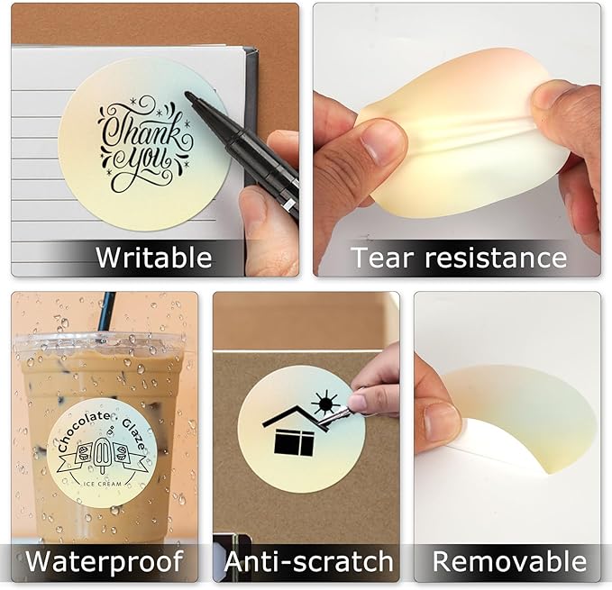 Yellow Gradient Thermal Labels Vinyl 3 Inch Self-Adhesive Dot Stickers Roll Waterproof Printable Round Decals Name Tag for QR Code DIY Office Address 500 PCS
