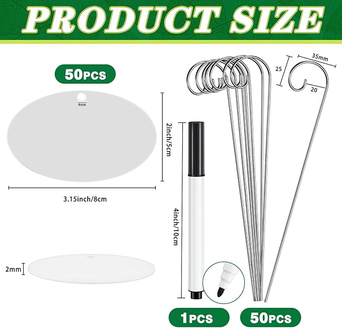 Wenqik 50 Pcs Garden Plant Labels Acrylic Plant Tags for Outdoor,Waterproof Seedling Labels Tags Stakes with a Pen,Garden Signs for Vegetables Herb Flowers