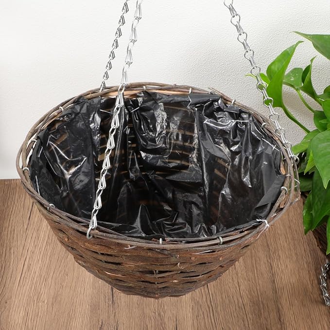 Hemoton Rattan Hanging Basket for Plants Seagrass Hanging Planters Indoor Outdoor Plant Flower Pots Woven Straw Planter Ceiling Flower Pots for Garden Home Decoration 2pcs