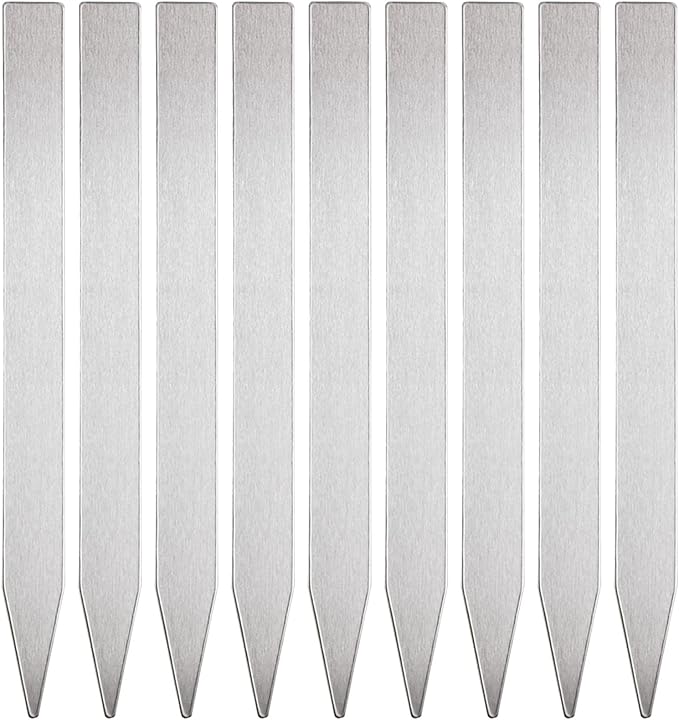 ABBECIAO 3/8" x 6" Aluminum Plant Markers Garden Labels Flower Stakes 14ga. Thick with Deburred Edges for Metal Stamping and Engraving. Pack of 25
