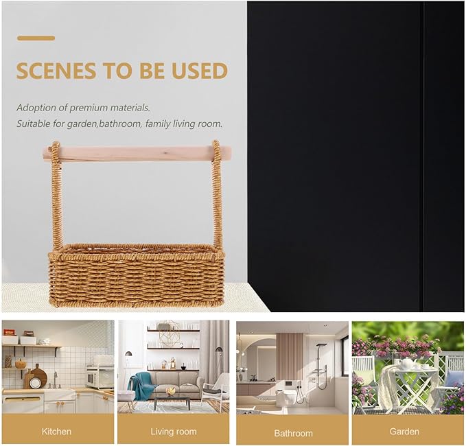 Alipis Wicker Storage Baskets Wicker Planter Basket Seagrass Baskets Basket with Handle Tissue Baskets Candy Storage Bins Bread Shopping Imitation Rattan Napkin Holder