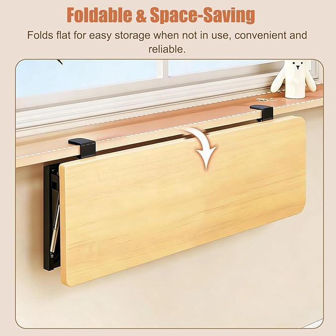 Clamp Window Sill Plant Shelf Foldable, No Drill Desk Extender Tray Space Saving, Wood Window Sill Extender Removable, Countertop Gap Rack(Walnut,70x20cm(27.6x7.9in))