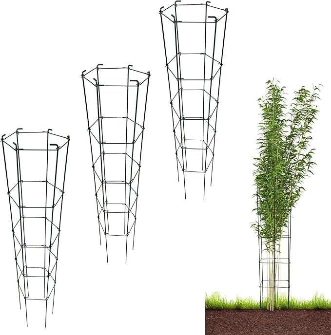 46 Inch Height 3PCS PVC Green Hexagon Folding Tomato Cage,Climbing Plant Support Tower Vegetable Stake Trellis