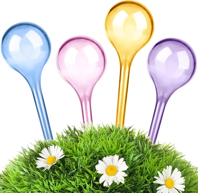 Droutti 4 Pack Plant Watering Globes Colored Self Watering Globes Automatic Watering Bulbs Plastic Plant Water Globes Drip Irrigation Device for Indoor Outdoor Plants (26.5×8 cm)