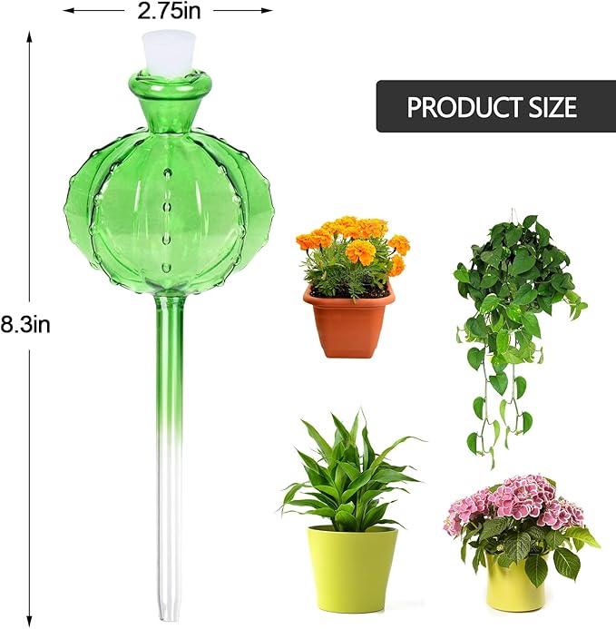 KGCCIZI Self Watering Planter Insert. Plant Watering Devices. Plant Watering Bulbs. 4-PCS Plant Watering Globes. Green Colors Cactus Shape Self Watering Globes Medium Size. Plant Lover Gifts