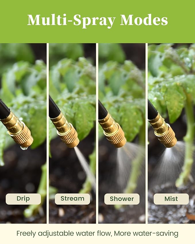RAINPOINT Drip Irrigation System, No Pipe, only 6pcs Adjustable Copper Nobbles for Greenhouse, Lawn, Raised Beds, Outdoor Plants, Compatible with 1/4" Irrigation Tubing