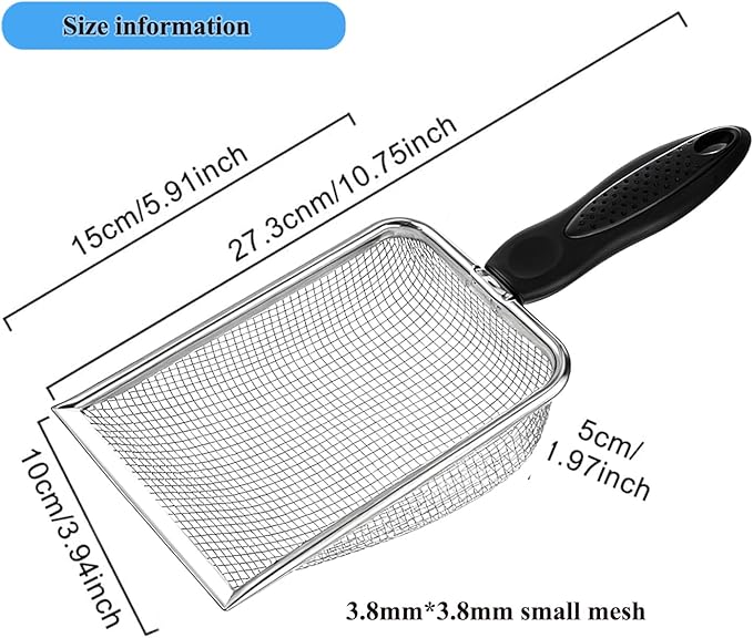 itPlus Cat Litter Scoop, Stainless Steel Cats Sturdy Mesh Scooper Kitty Metal Scooper Long Handle Scooper Shovel Sifter for All Litter Types Metal Cat Scooper for Litter Box