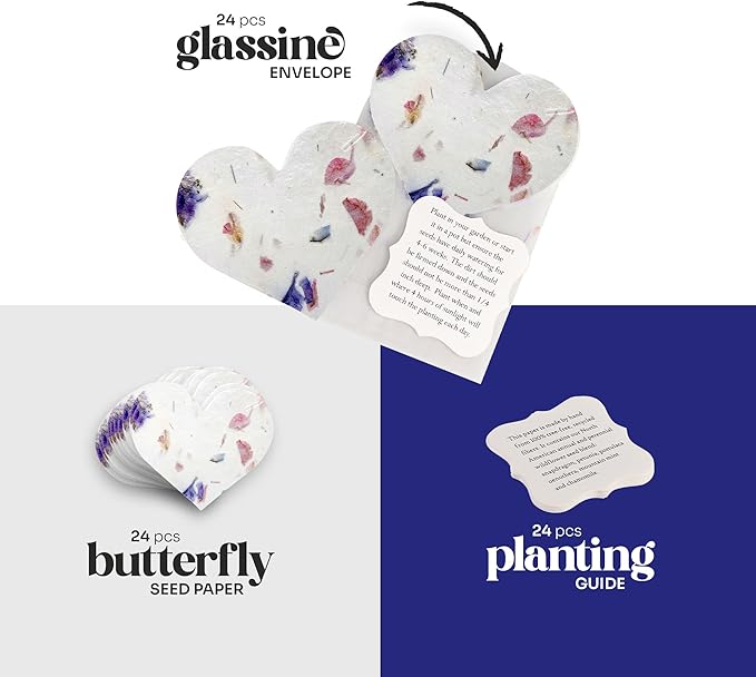 Mixed Heart Gift Tags with Wildflower Seeds - 24pcs Writable Gift Wrap Tags for Baby Showers, Mother's Day Present, Party Favors, DIY Crafts, & Earth Day Decorations