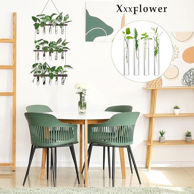 XXXFLOWER Glass Propagation Stations Accessories Glass Test Tubes Tiers Planters Wall Terrarium for Home Office Plant Hanger Flower Vases Wall Decor Hydroponic Cuttings Clear-4 Tube Vases