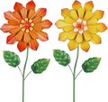 YEAHOME Garden Decor for Outside, Set of 2 Metal Flowers 23.6” Decorative Garden Stakes for Spring Decor, Yard Art Flower Stakes for Outdoor Lawn Backyard Porch Garden Decorations (Orange, Yellow)