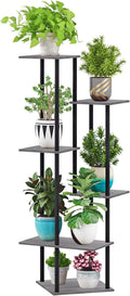 Tall Plant Stand Indoor, 6-Tier Modern Plant Shelf for Multiple Plants, Wood Metal Flower Holder for Living Room Balcony Bedroom, Oak Grey