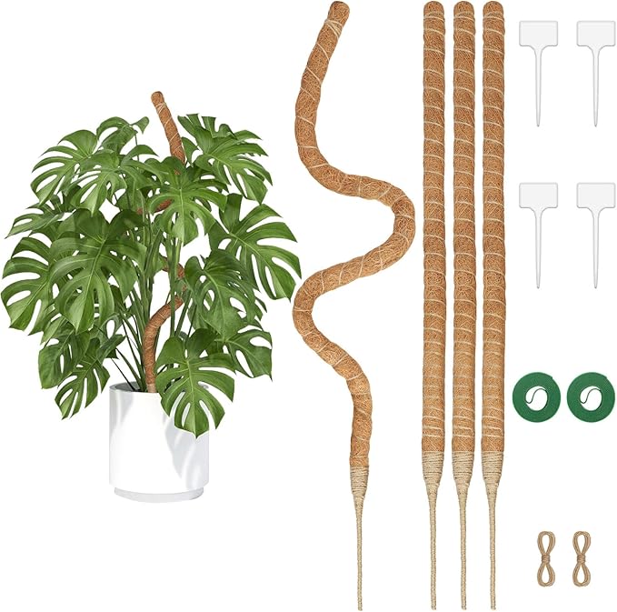 Deergo 4Pack 30 Inch Bendable Moss Pole for Plants Monstera, Coco Coir Plant Support Pole for Small Climbing Plants Grow Up