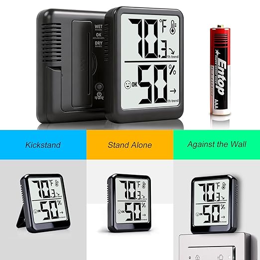 Room Thermometer Indoor Hygrometer Humidity Meter Gauge Digital Temperature and Humidity Sensor Monitor for Home Office House Pets Plants - AAA Battery Included