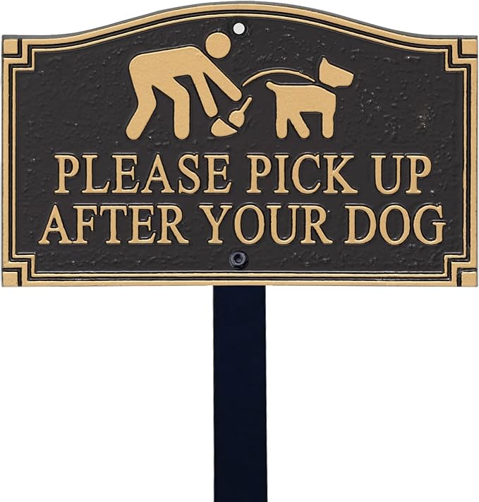 SmartSign Please Pick Up After Your Dog Sign for Yard | 5.75" x 9.5" Aluminum GardenBoss Statement Plaque with 18" Black Lawn Stake, Premium/Designer, Made in USA