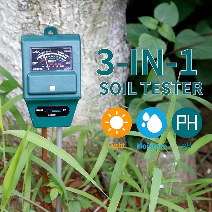 MEASUREMAN 3-in-1 Moisture/Light/pH Soil Tester, Gardening Tool Kits for Plant Care, Suitable for Indoor & Outdoor, Gardens, Lawn, Farms, Greenhouse, No Batteries Required