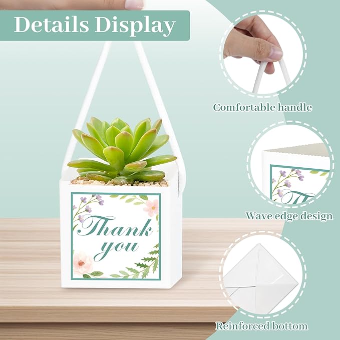 LawnIdyll 50 Pcs Succulent Wrap Bags with 100 Pcs Thank You Stickers, Unique Baby Shower Succulents Favors Fit 2.5 Inch Pots, Wedding Birthday Graduation Bridal Shower Party Favors for Guest Gift