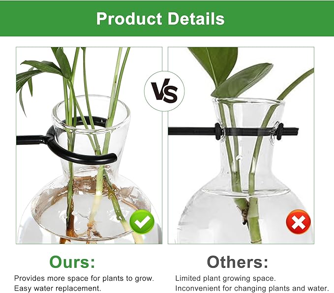 Plant Propagation Station with 4 Glass Vases & Wood Stand, Hydroponic Air Planter for Indoor Plants, Unique Gardening Gift for Women & Plant Lovers, Desktop Terrarium for Home Decor